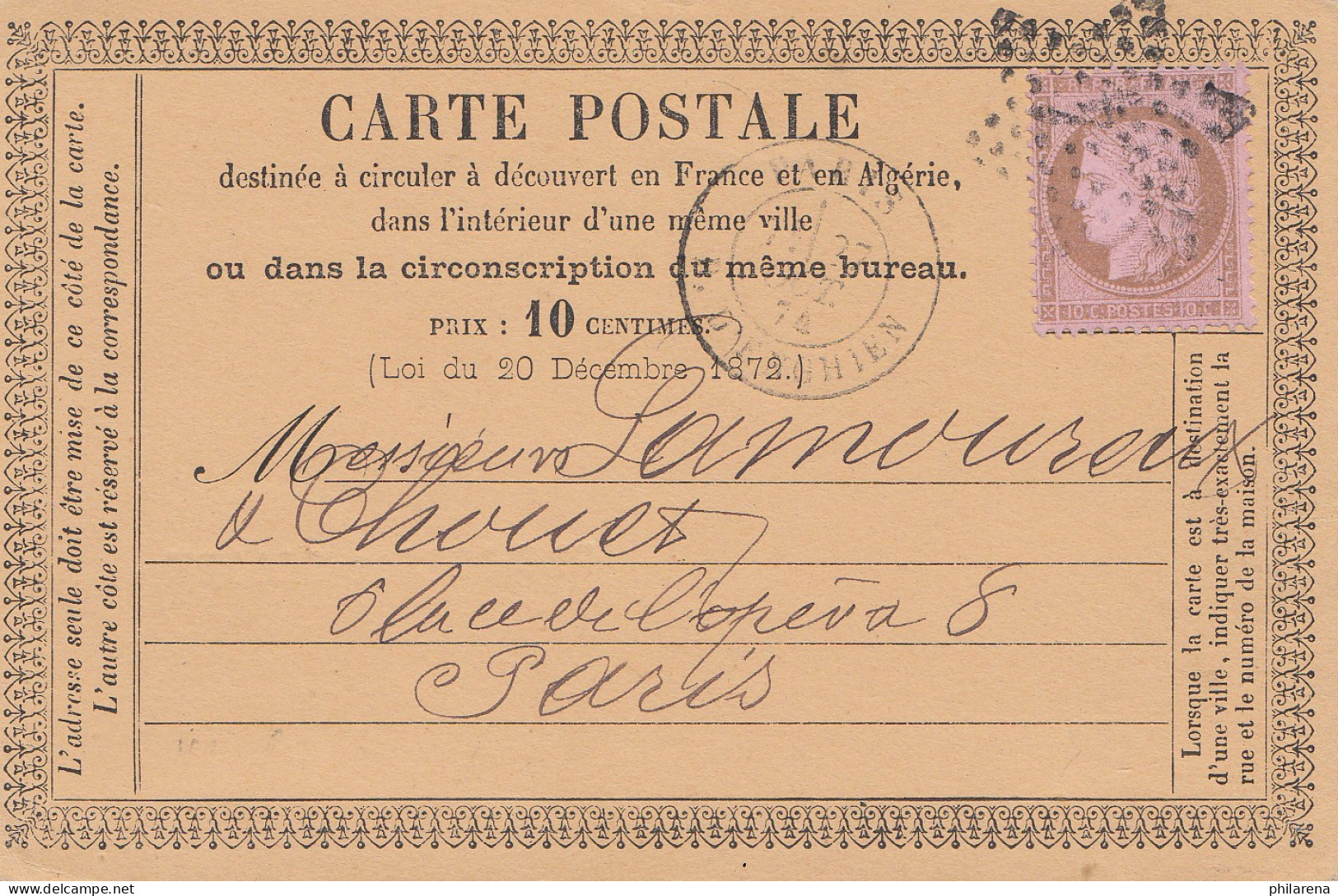 Frankreich: 1874: Paris  - Autres & Non Classés