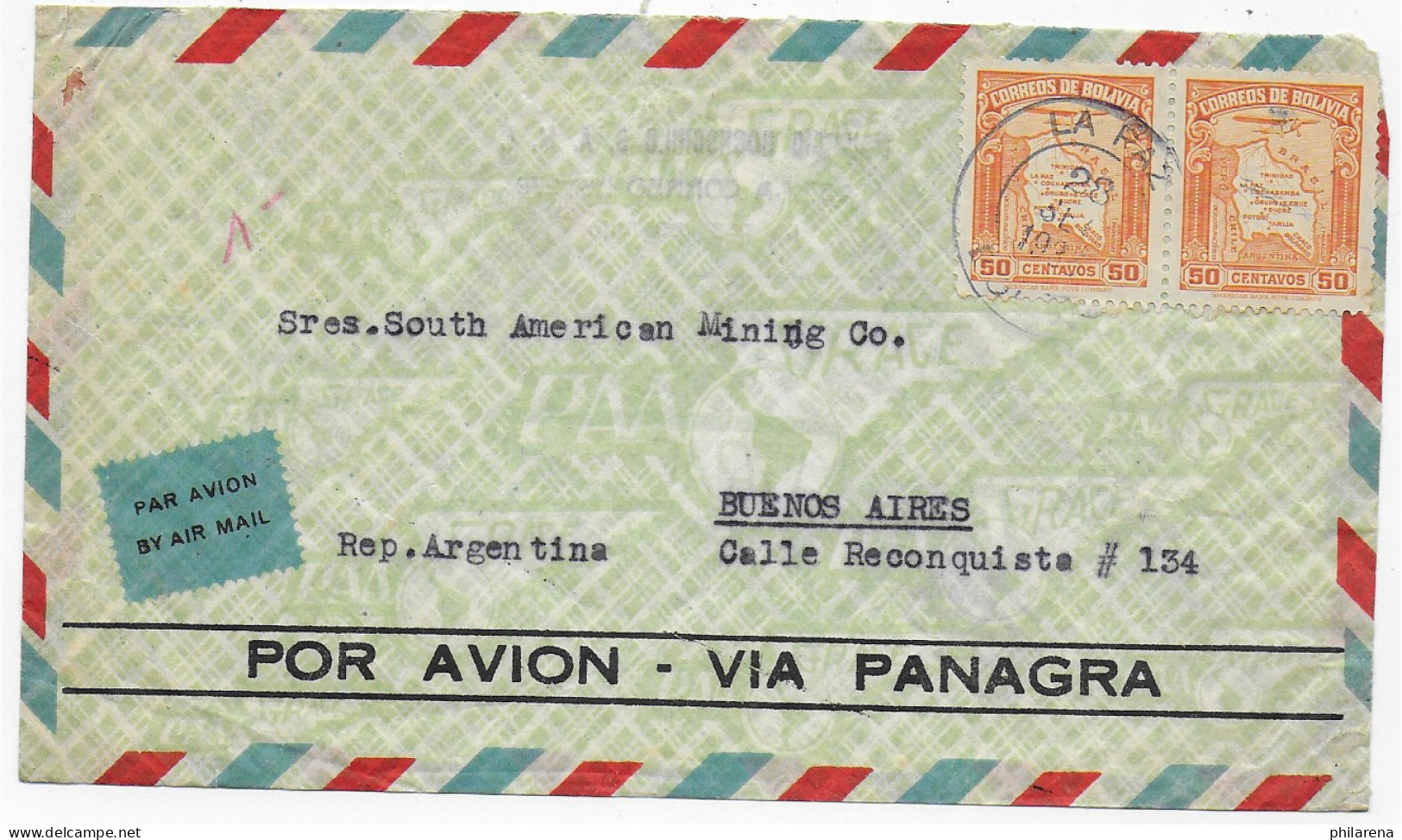 Luftpost La Paz Nach Buenos Aires, 193x - Bolivie