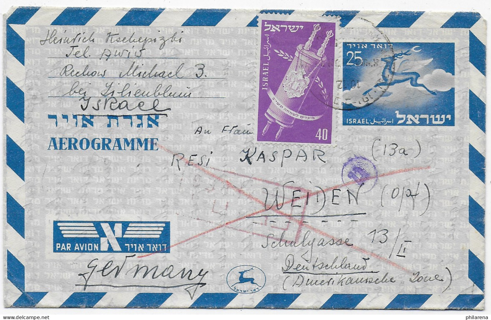 Aerogramme, Air Mail, Lilienglum Nach Weiden, 1951 - Altri & Non Classificati