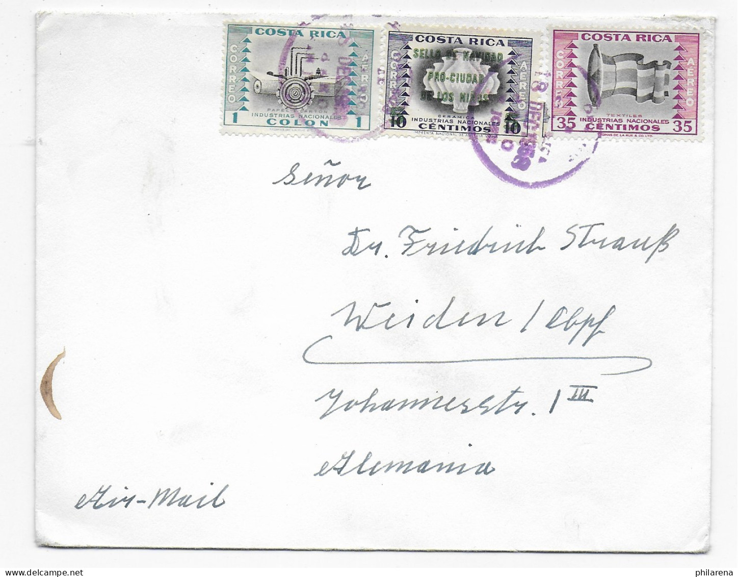 Cover Air Mail To Weiden 1958 - Costa Rica