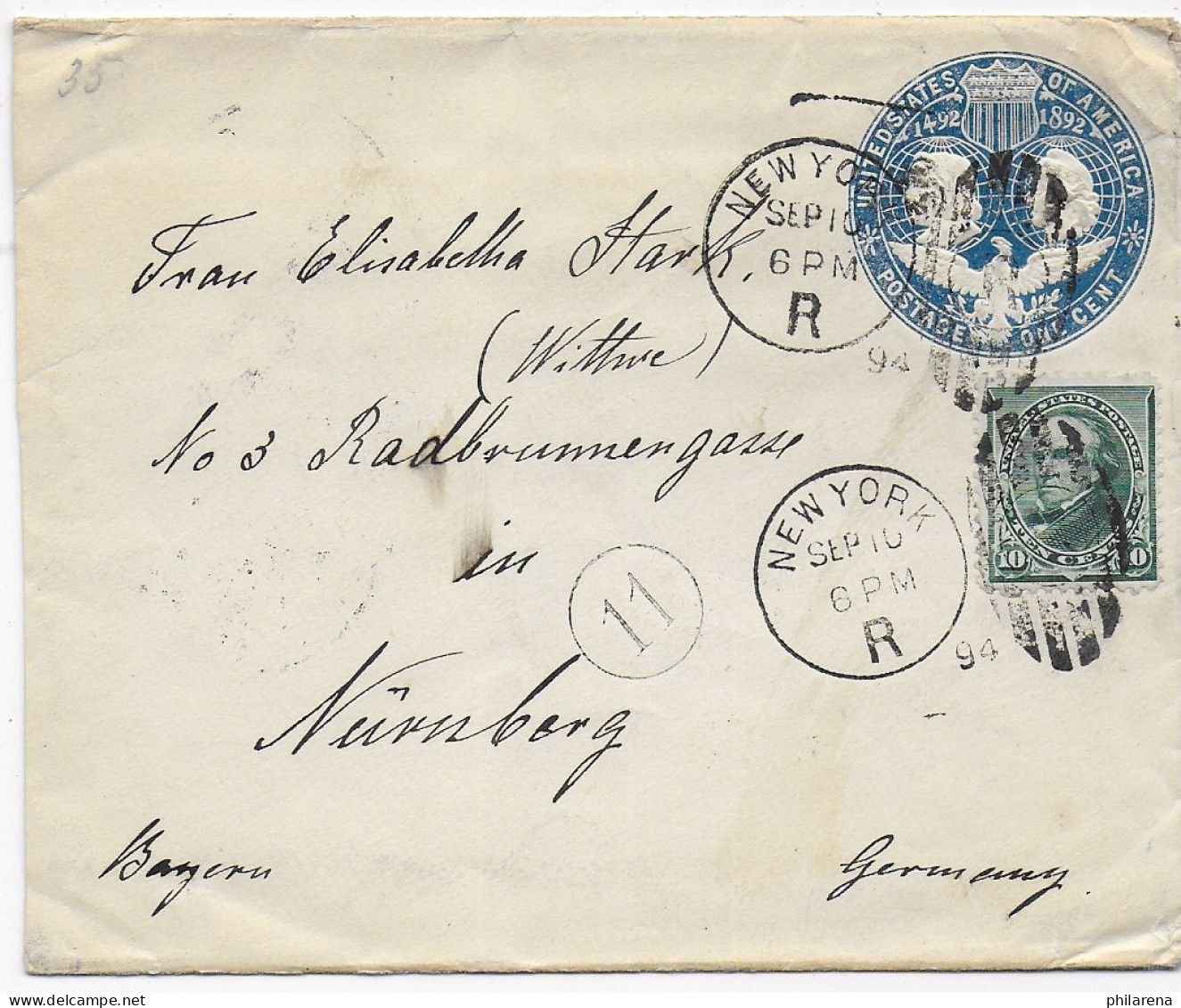 New York To Nürnberg/Germany 1894 - Sonstige & Ohne Zuordnung