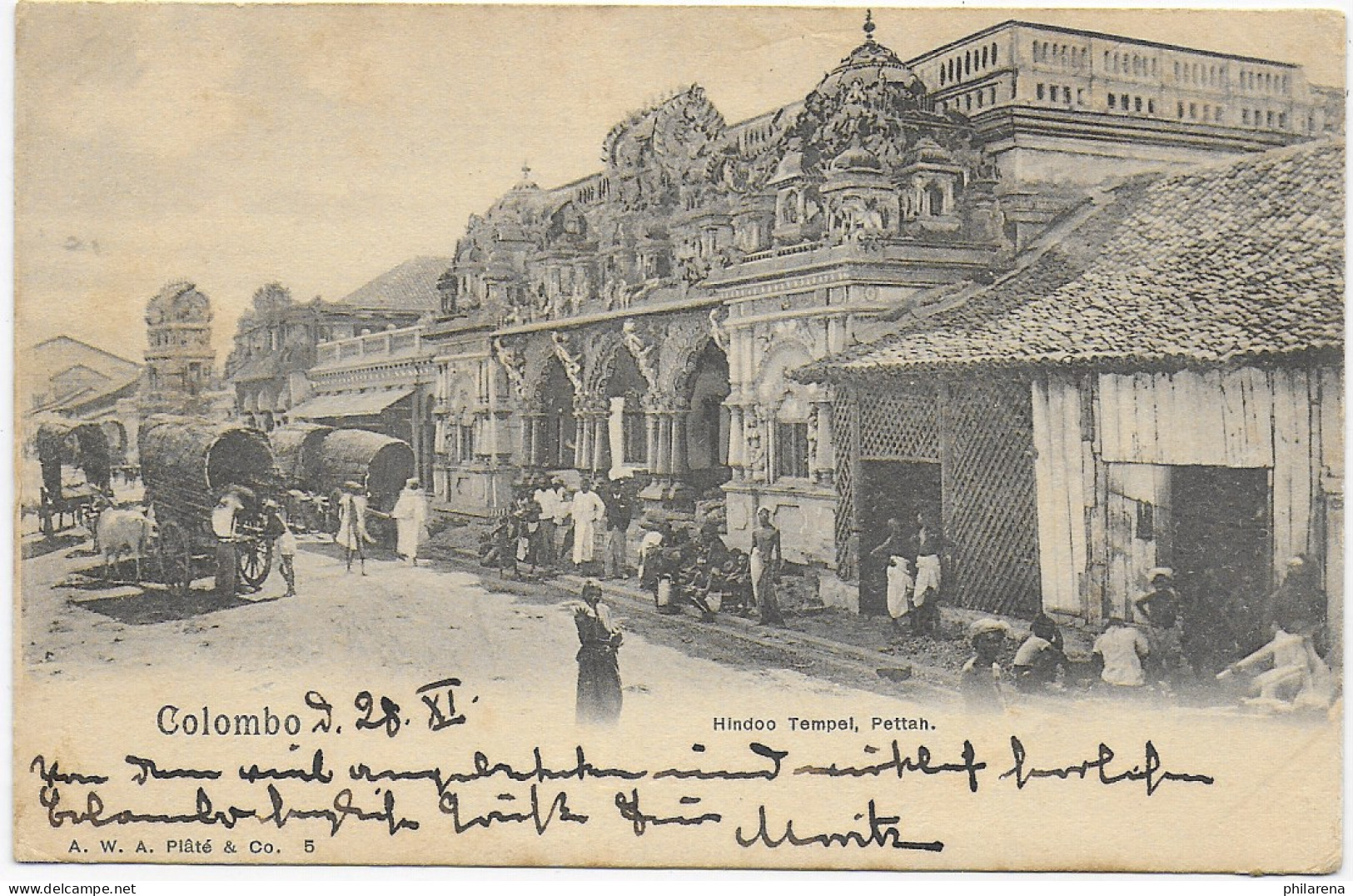 Picture Post Card Colombo Hindoo Temple Pettah, 1901 To Lindau - Sri Lanka (Ceylon) (1948-...)