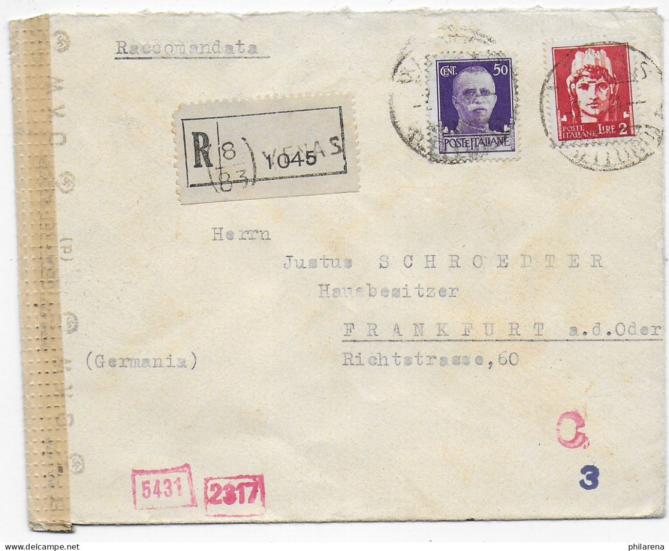 Einschreiben Venes Di Cadore 1944 Mit OKW Zensur Nach Frankfurt - Zonder Classificatie