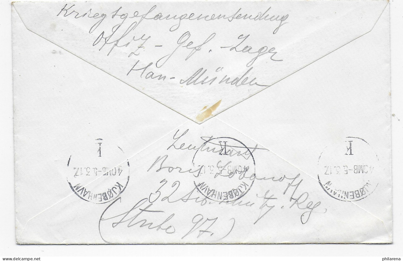 Kgf/PoW: 1917 Dänemark Kopenhagen An Moskauer Hilfskomité, Zensur Hann. Münden - Feldpost (postage Free)