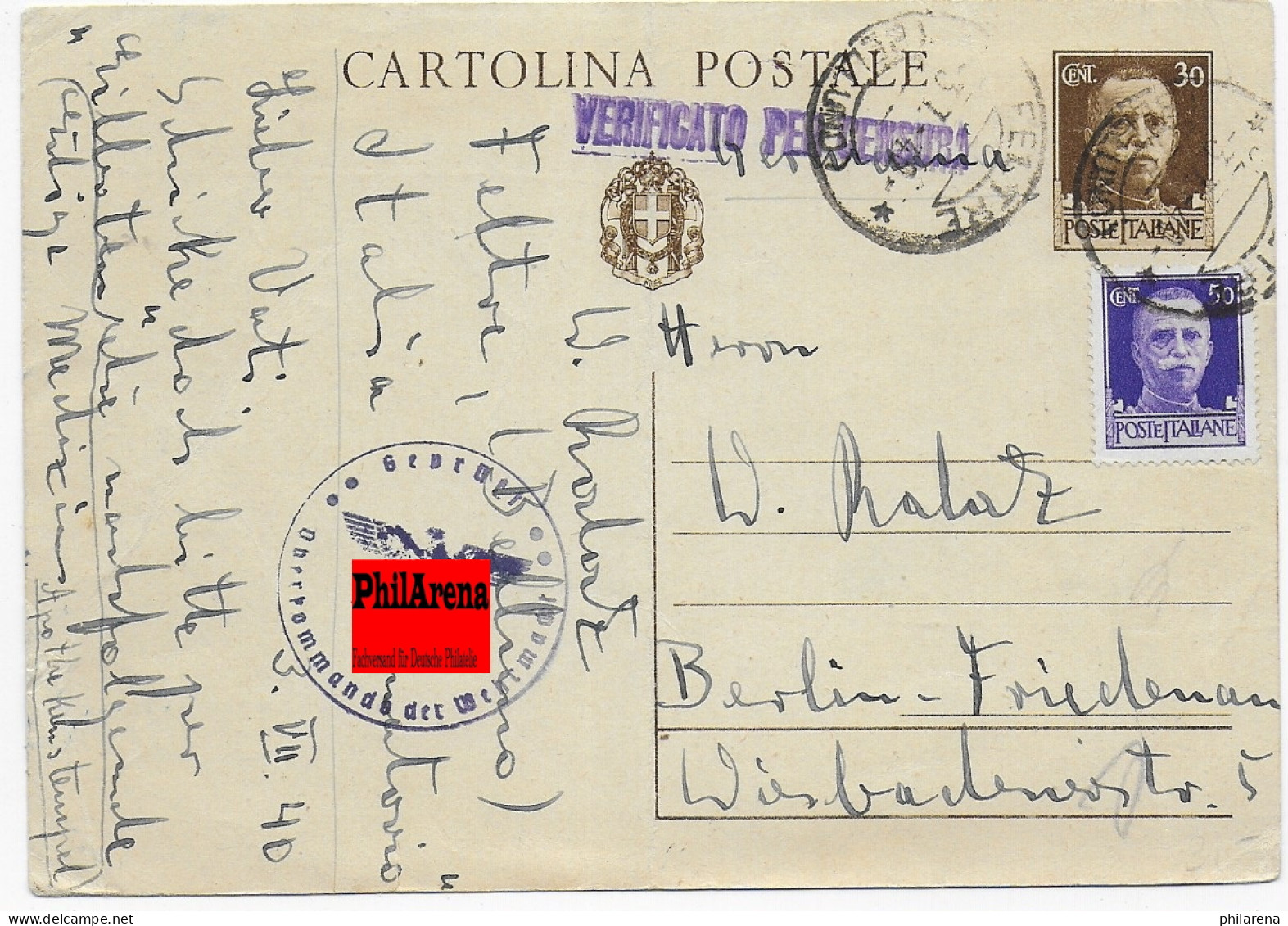 Cartolina Postale Nach Berlin, Verificato-Zensur, 1940 - Unclassified