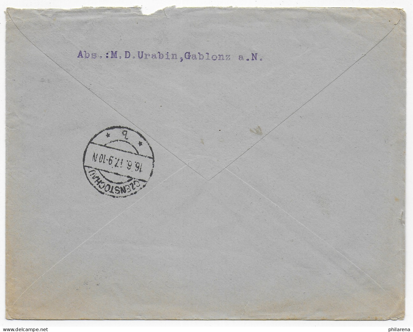 Einschreiben Gablonz A.d.Neisse Nach Tschenstochau, Postprüfungsstelle 1917 - Lettres & Documents