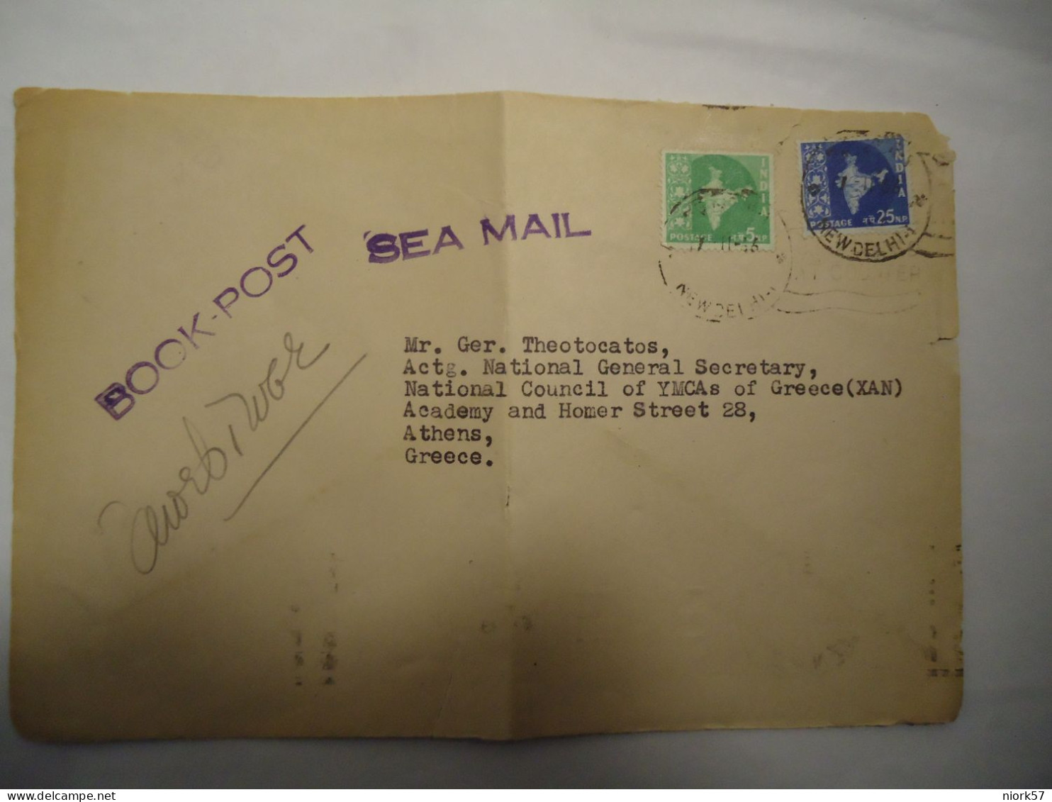 INDIA COVER 1966  BOOK-POST  POSTED GREECE  ΑΠΕΒΙΩΣΕ Ο ΠΑΡΑΛΗΠΤΗΣ - Singapour (1959-...)