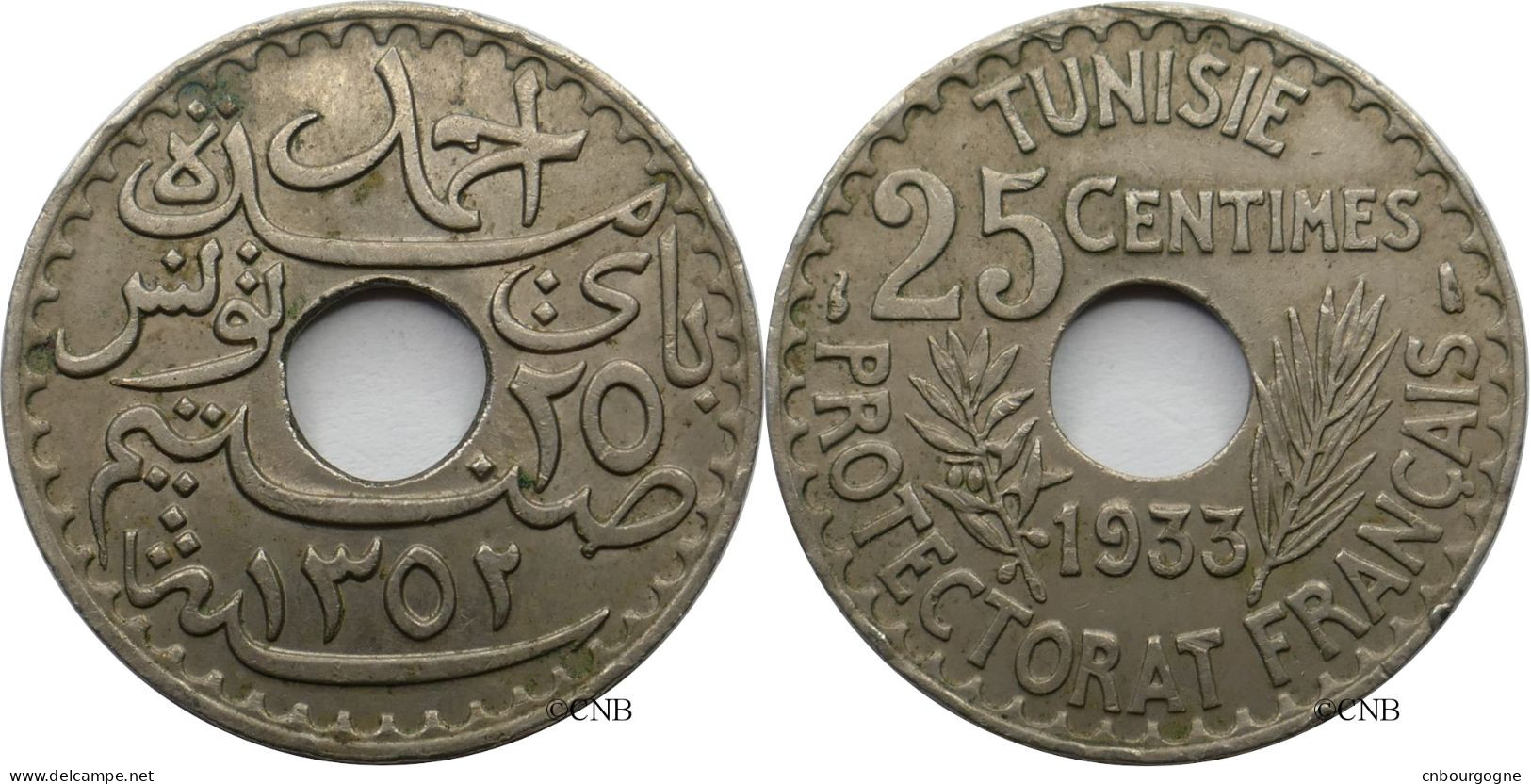 Tunisie - Protectorat Français - Ahmed I Bey - 25 Centimes 1933-AH1352 - TTB/XF45 - Mon5934 - Tunisia