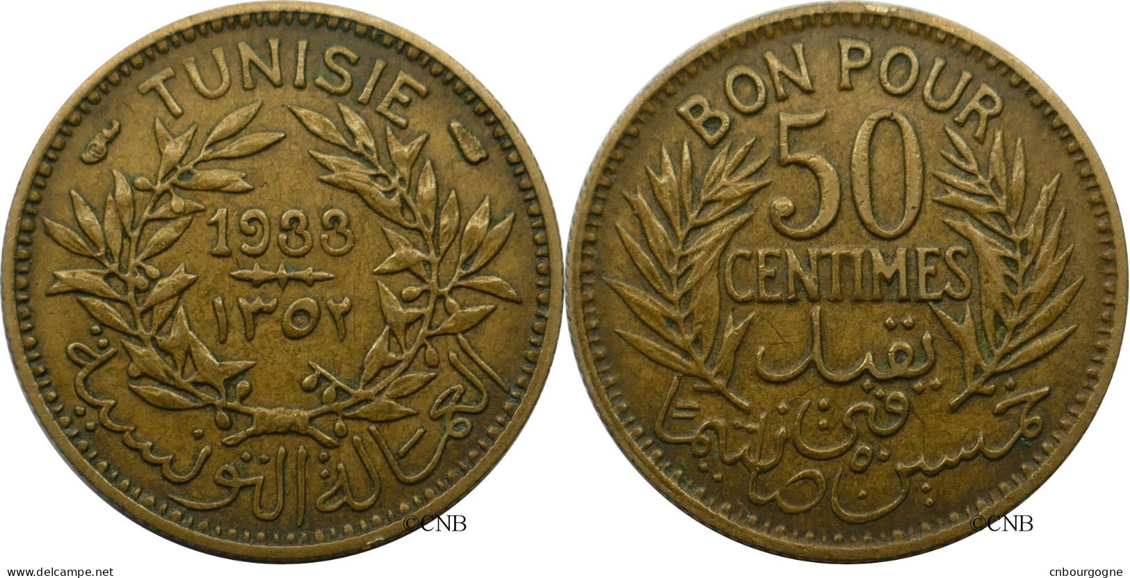 Tunisie - Protectorat Français - Ahmed I Bey - 50 Centimes 1933-AH1352 - TTB/XF45 - Mon5936 - Tunisia