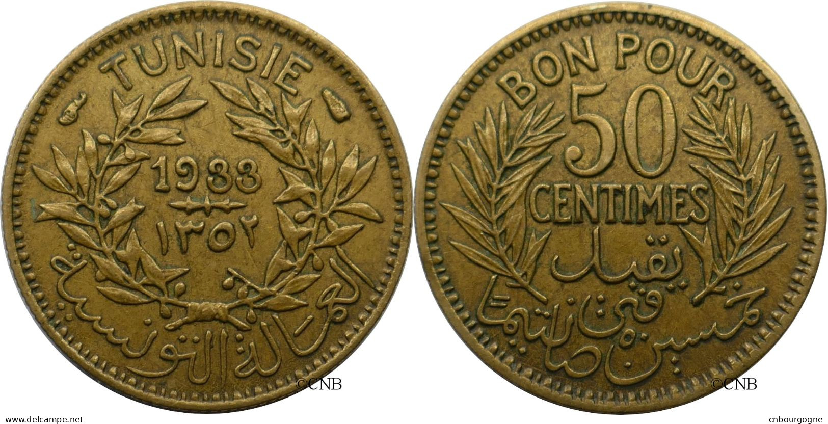 Tunisie - Protectorat Français - Ahmed I Bey - 50 Centimes 1933-AH1352 - TTB+/AU50 - Mon5938 - Tunesien