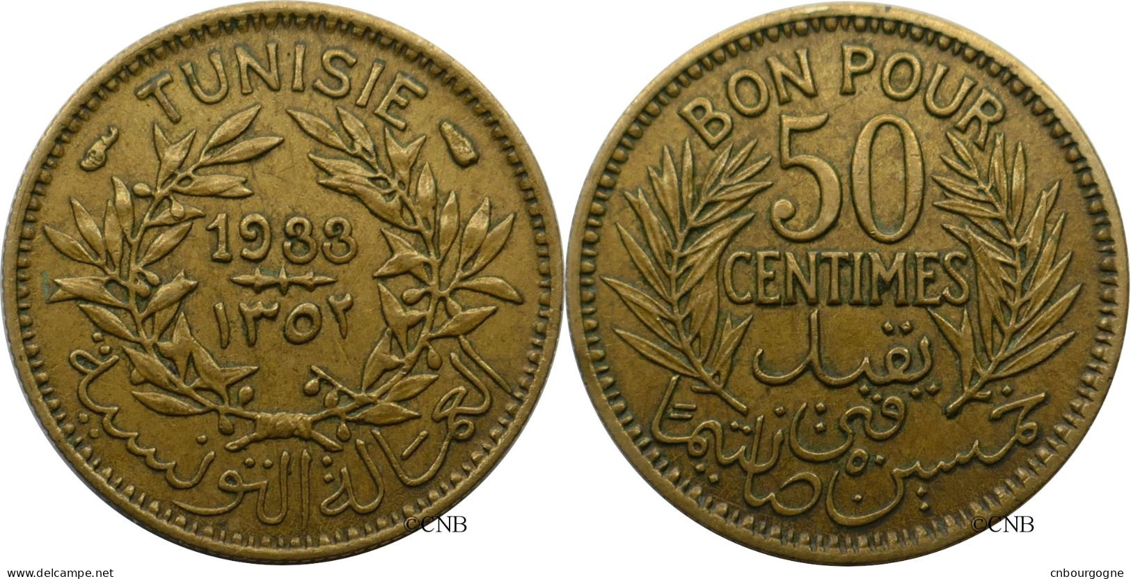 Tunisie - Protectorat Français - Ahmed I Bey - 50 Centimes 1933-AH1352 - TTB+/AU50 - Mon5938 - Tunisia