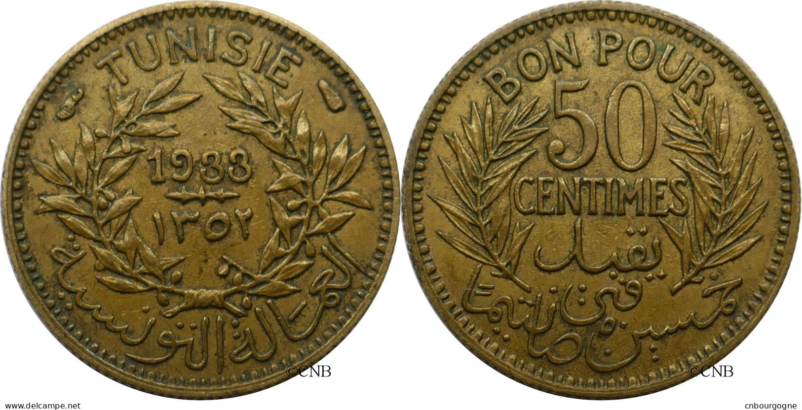 Tunisie - Protectorat Français - Ahmed I Bey - 50 Centimes 1933-AH1352 - TTB+/AU50 - Mon5939 - Tunisia