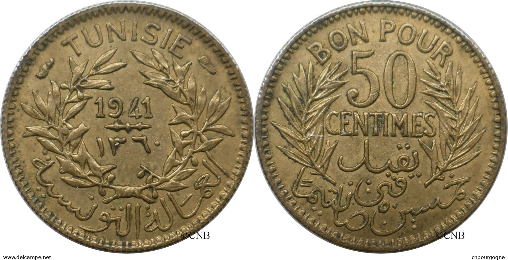 Tunisie - Protectorat Français - Ahmed Bey - 50 Centimes 1941-AH1360 - SUP/AU58 - Mon6015 - Tunisia