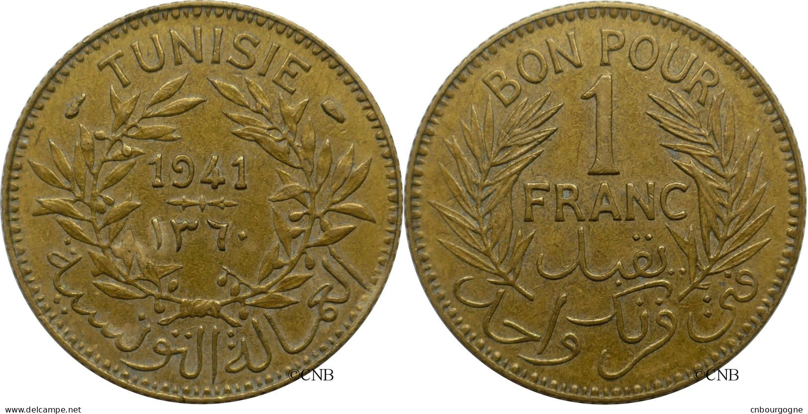 Tunisie - Protectorat Français - Ahmed Bey - 1 Franc 1941-AH1360 - TTB+/AU50 - Mon5432 - Tunesien