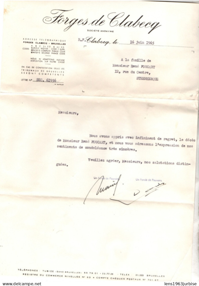 Clabecq , Forges De Clabecq , 1 Lettre + 1 Enveloppe ( 1965 ) - 1950 - ...