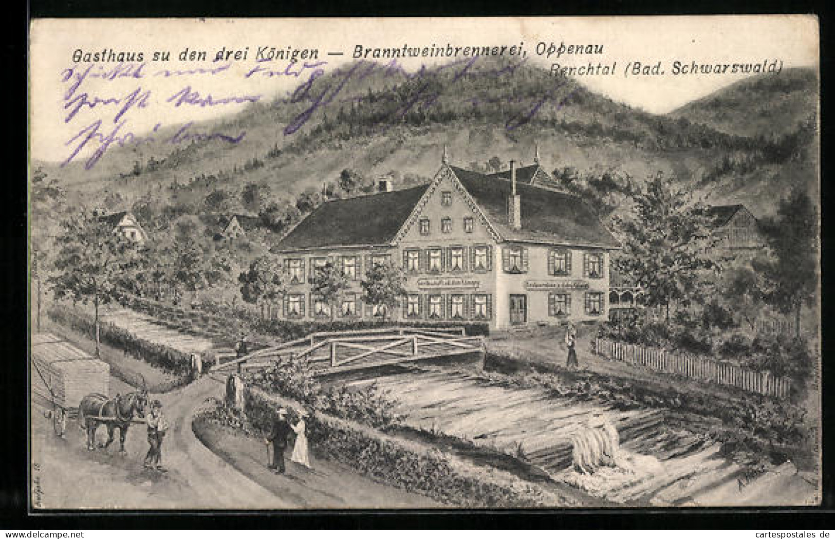 AK Oppenau /Baden, Gasthaus Zu Den Drei Königen Mit Umgebung Aus Der Vogelschau  - Oppenau