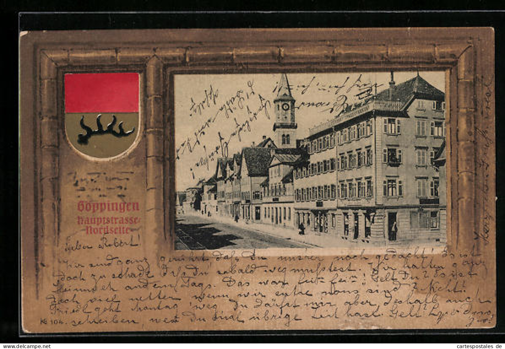 Passepartout-Lithographie Göppingen, Nordseite Der Hauptstrasse, Wappen  - Göppingen