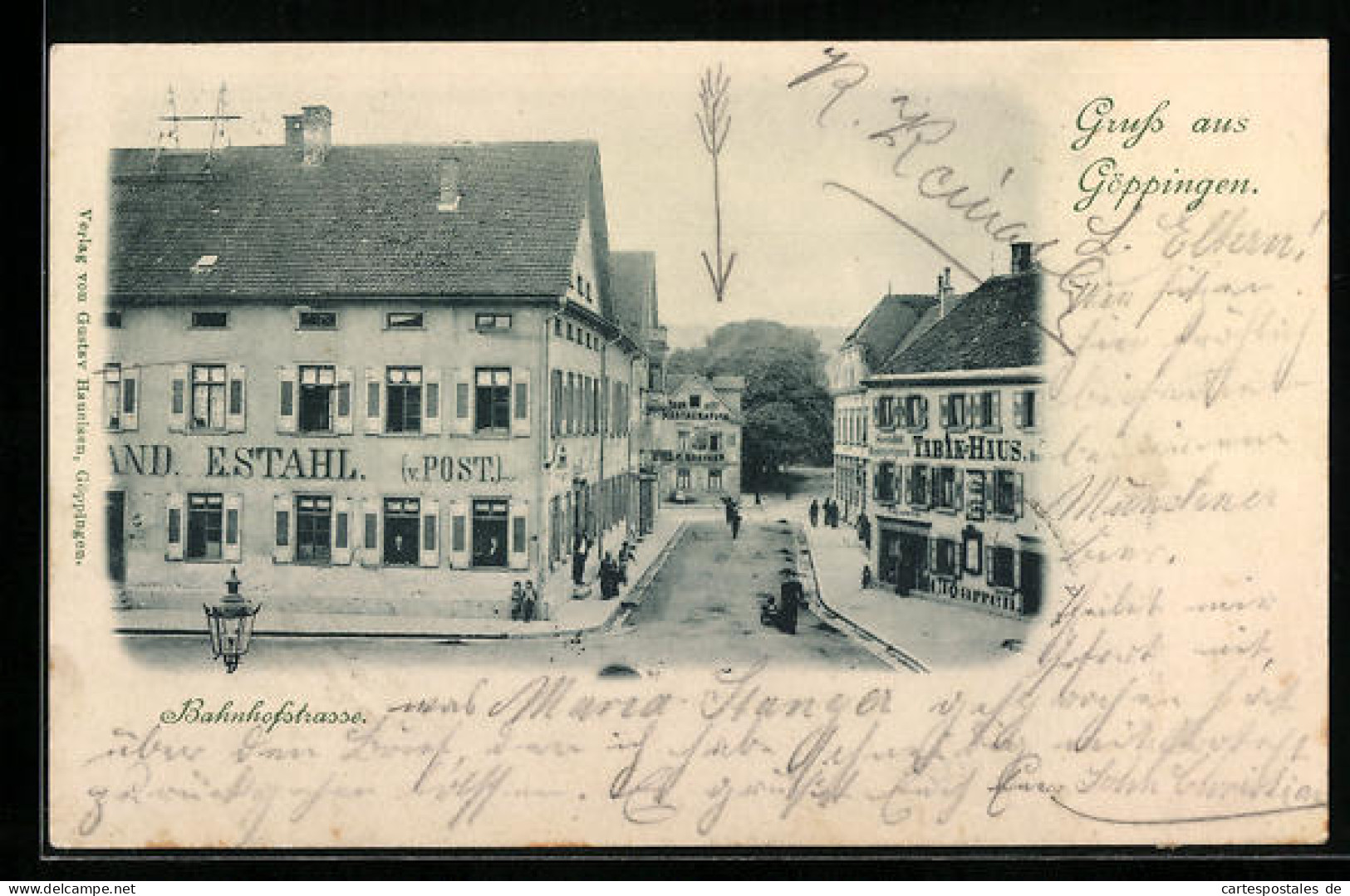 AK Göppingen, Bahnhofstrasse Mit Gasthaus E. Stahl / Post Und Bahnhof-Restauration E. Greiner  - Göppingen