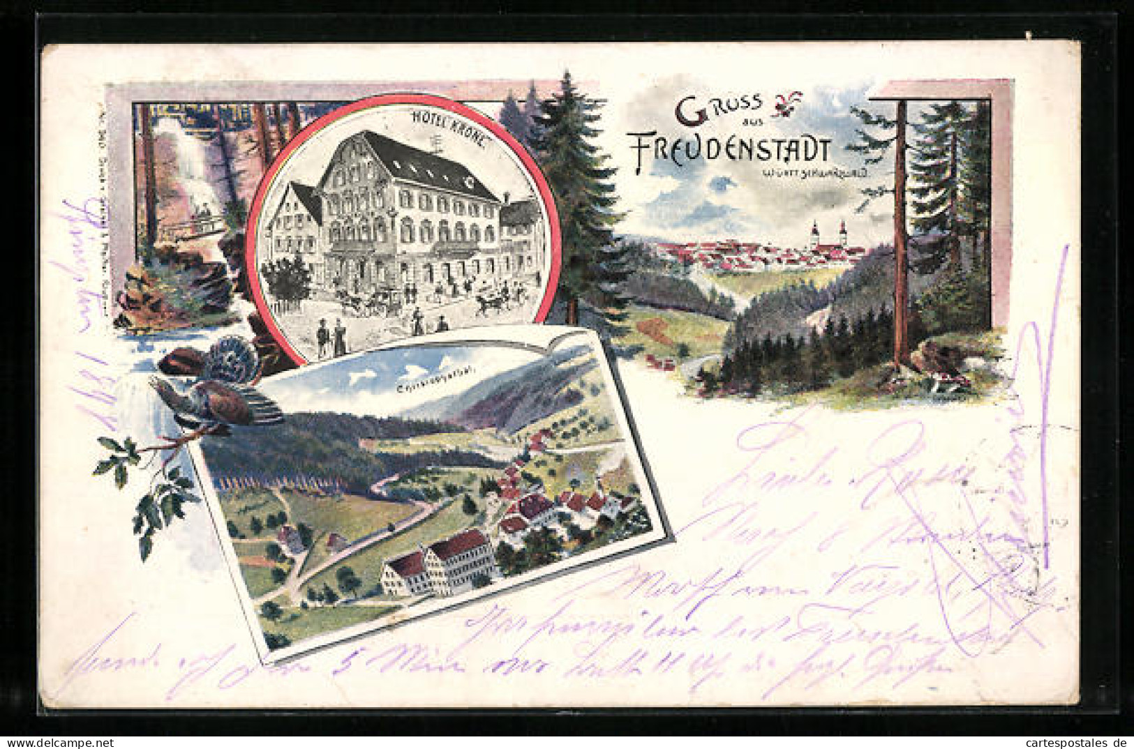 AK Freudenstadt I. Schwarzwald, Ortsansicht, Hotel Krone  - Freudenstadt