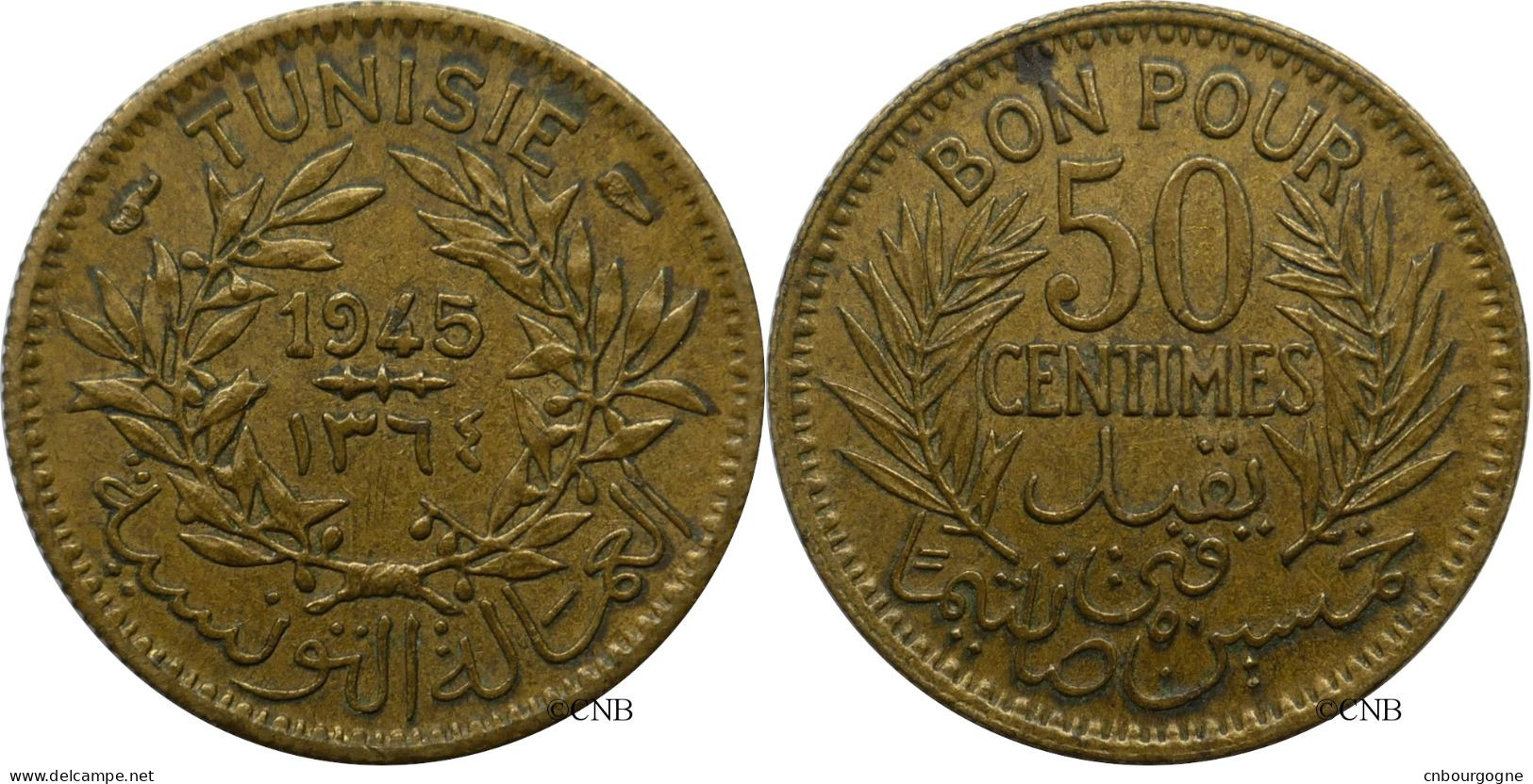 Tunisie - Protectorat Français - Lamine Bey - 50 Centimes 1945-AH1364 - TTB+/AU50 - Mon5434 - Tunesië