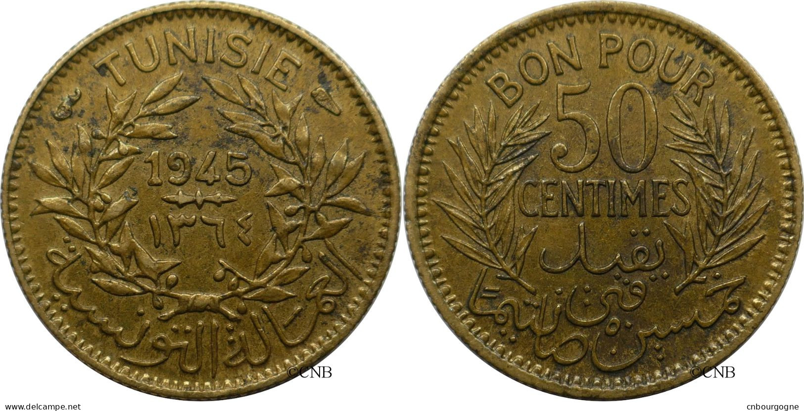 Tunisie - Protectorat Français - Lamine Bey - 50 Centimes 1945-AH1364 - TTB+/AU50 - Mon5572 - Tunisia