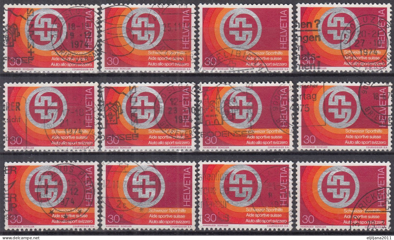 Switzerland / Helvetia / Schweiz / Suisse 1974 ⁕ Sports Aid Emblem Mi.1040 ⁕ 12v Used - Used Stamps