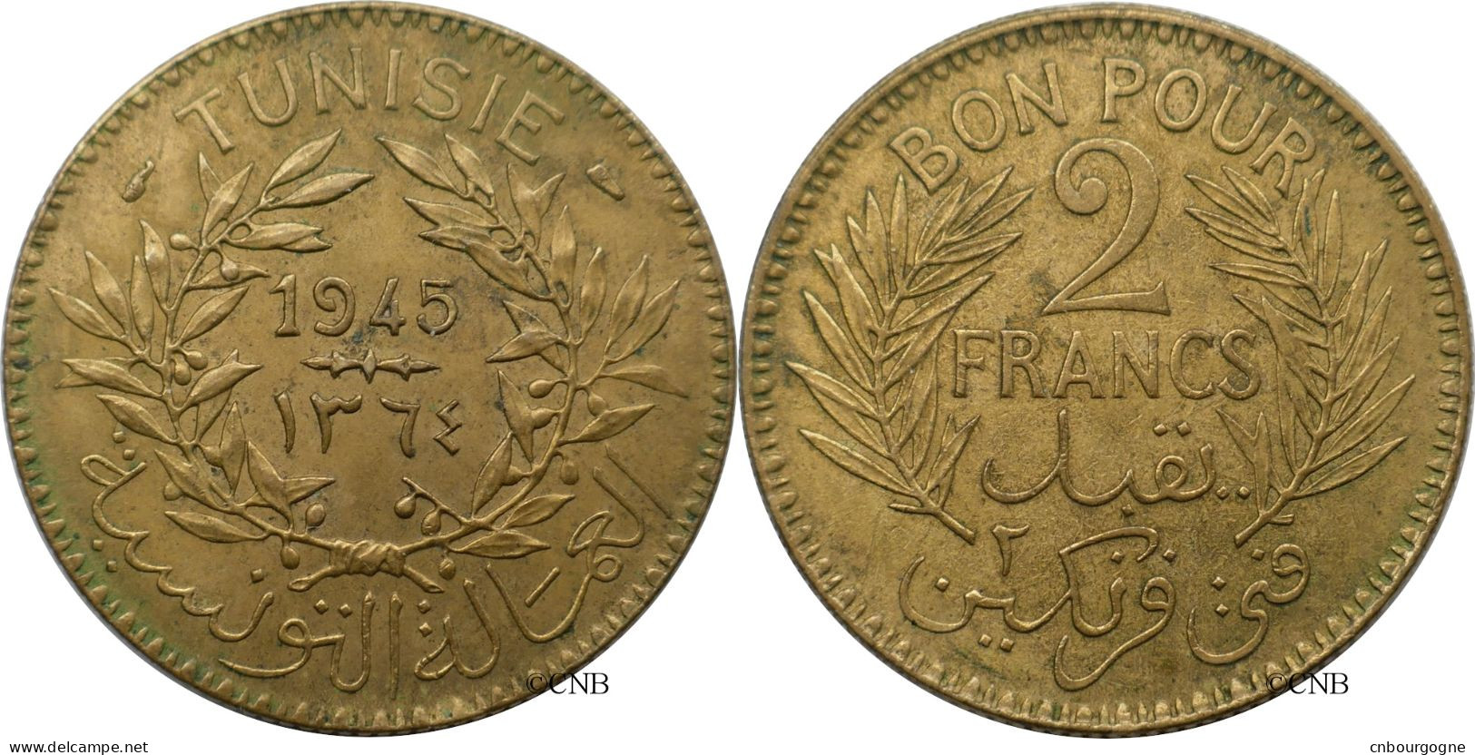 Tunisie - Protectorat Français - Lamine Bey - 2 Francs 1945-AH1364 - SUP/MS60 - Mon6422 - Tunisia