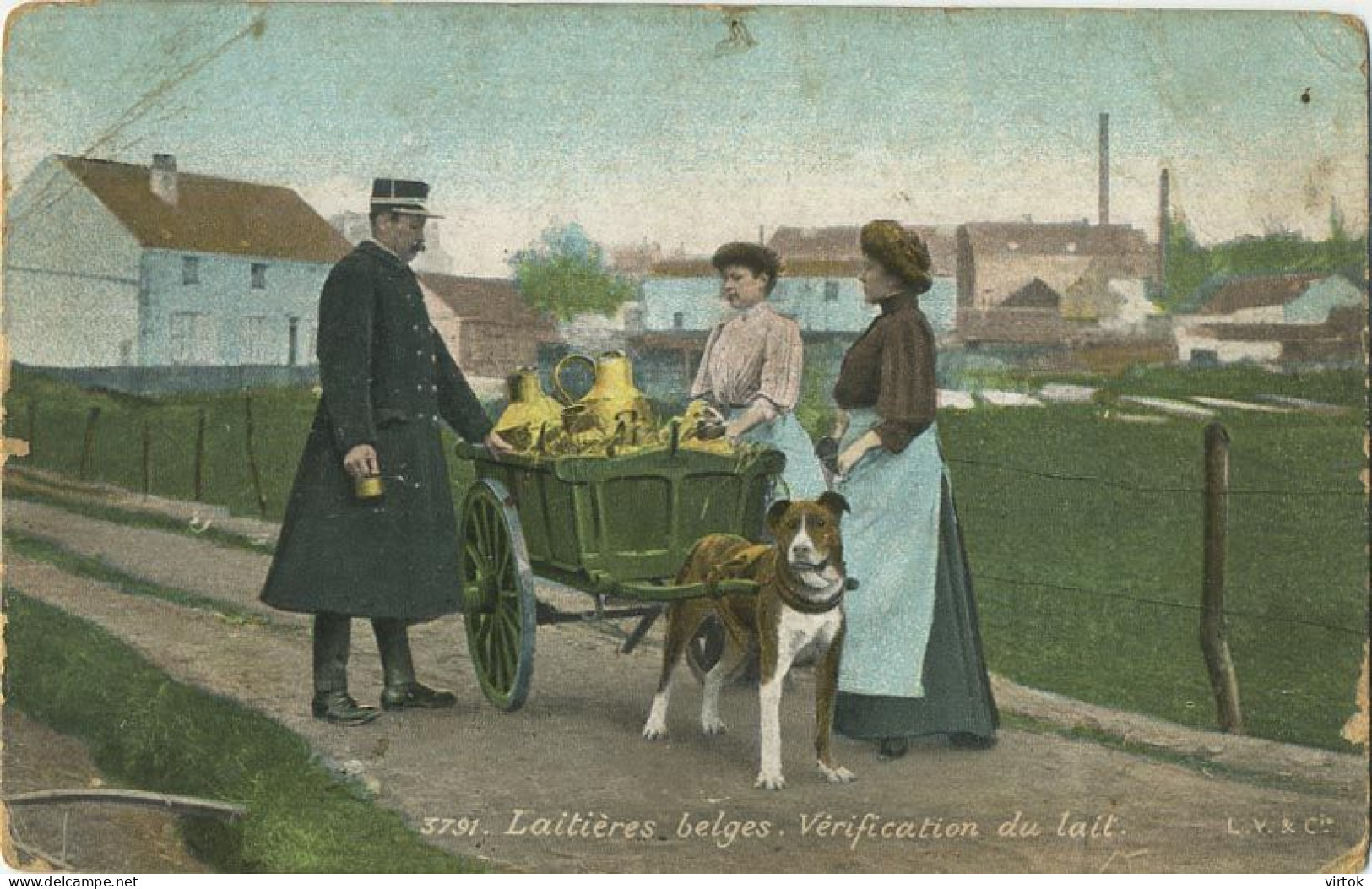 La Laitières  (  BELGE - HOND - CHIEN - Attelage .... Melk - Lait - Milk .....  ) Gendarm Police - Wagengespanne