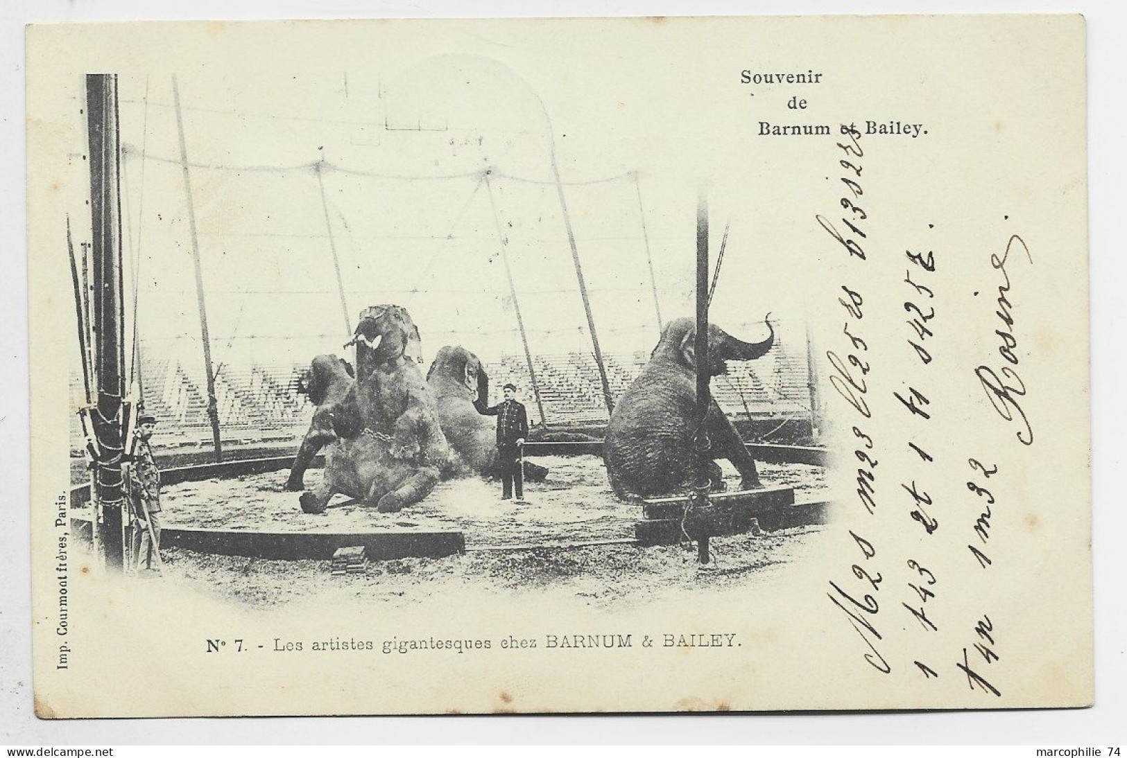 SOUVERNIR DE BARNUM DE BAILEY CIRCUS CIRQUE ELEPHANT CARD CARTE - Cirque