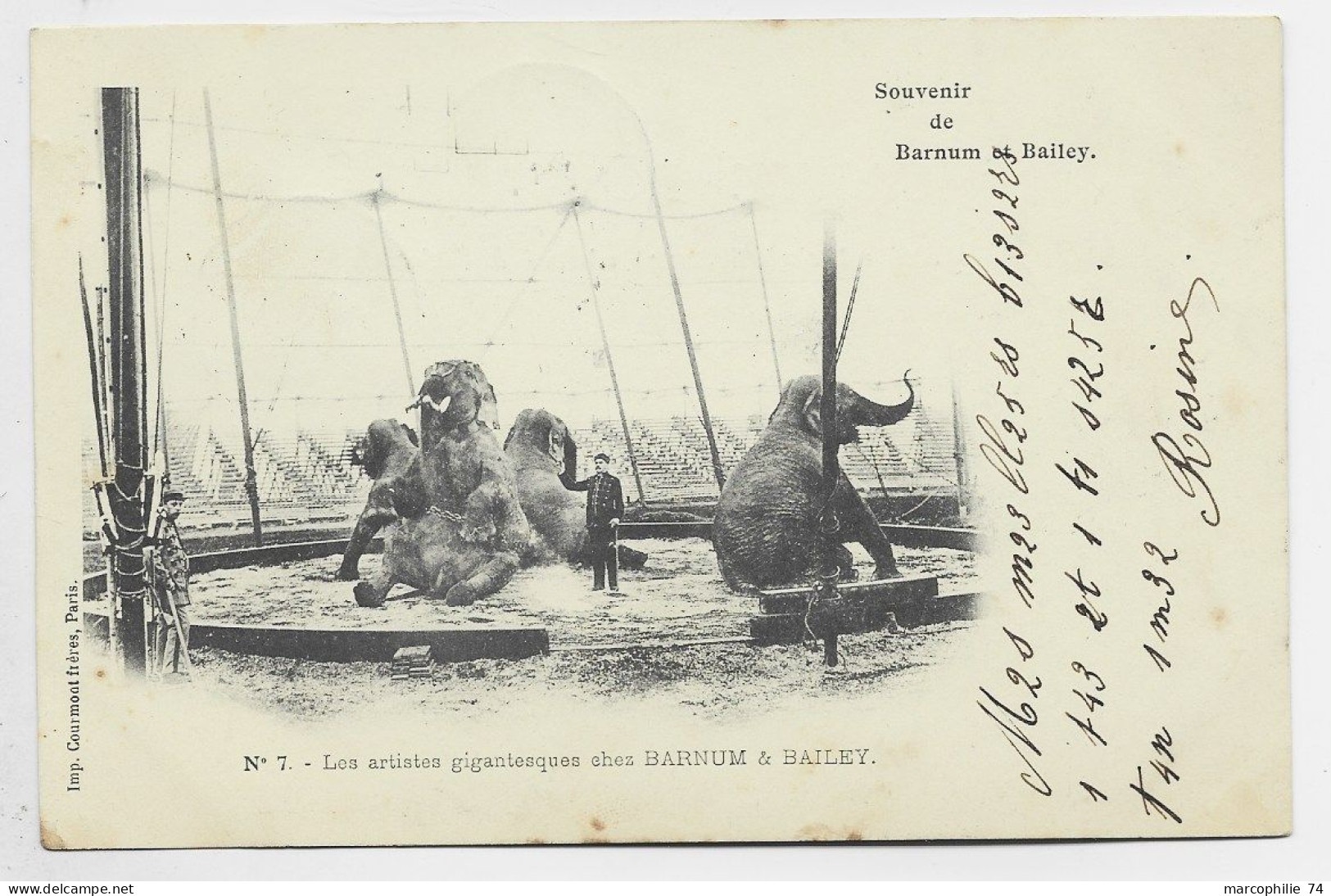 SOUVERNIR DE BARNUM DE BAILEY CIRCUS CIRQUE ELEPHANT CARD CARTE - Circo