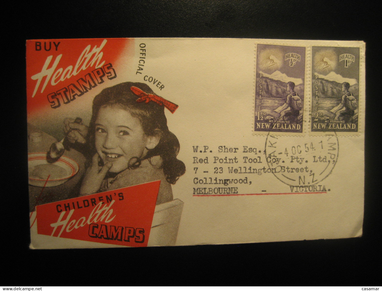 OTAKI Helth Camp 1954 To Melbourne Australia Everest Mount Aspiring Yv 341/2 Climbing Cancel Cover NEW ZEALAND - Klimmen