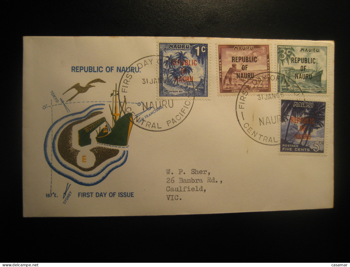 CENTRAL PACIFIC 1968 To Caulfield Australia Phosphate Geology Mineral FDC Cancel Cover NAURU - Otros & Sin Clasificación