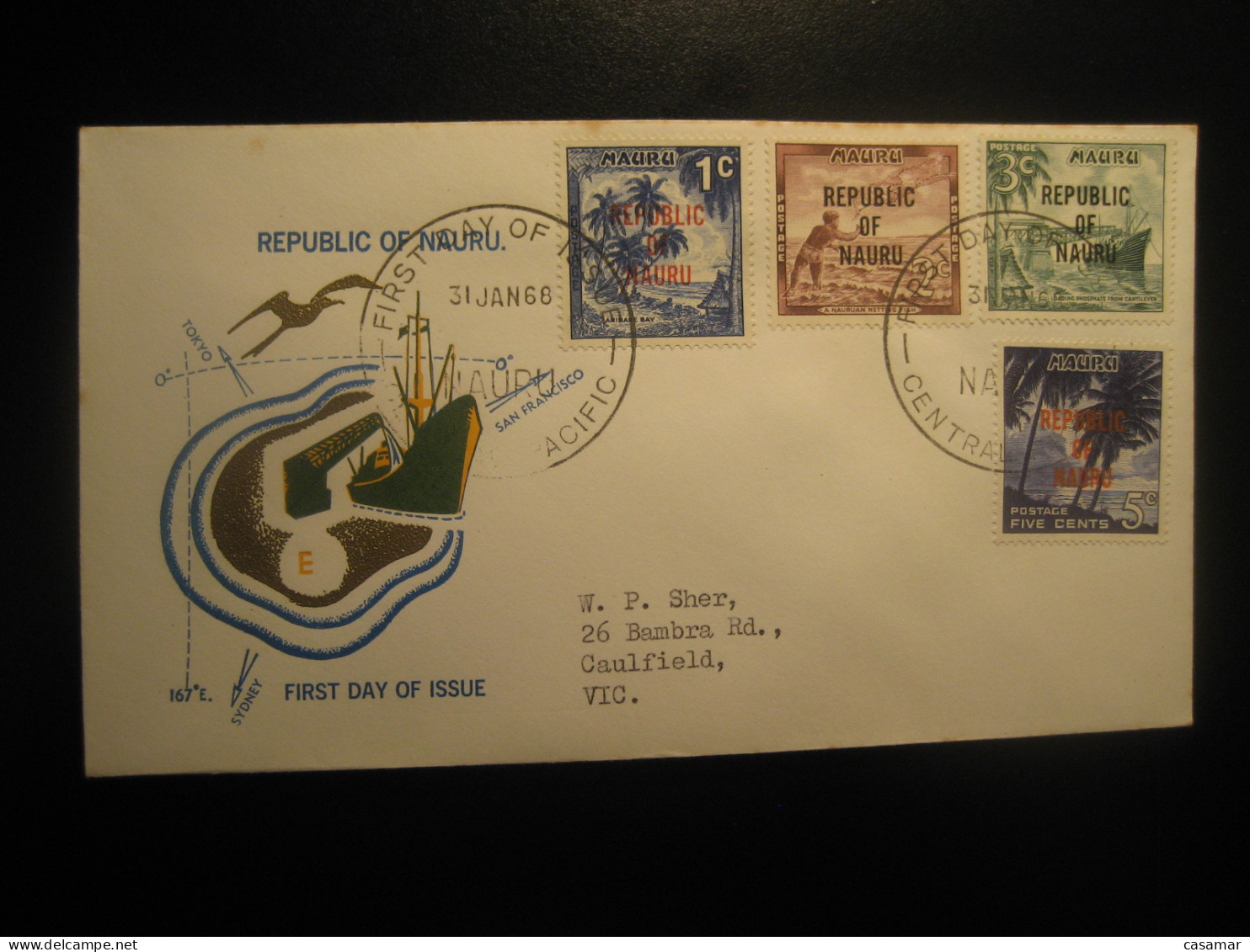 CENTRAL PACIFIC 1968 To Caulfield Australia Phosphate Geology Mineral Minerals FDC Cancel Cover NAURU - Mineralen