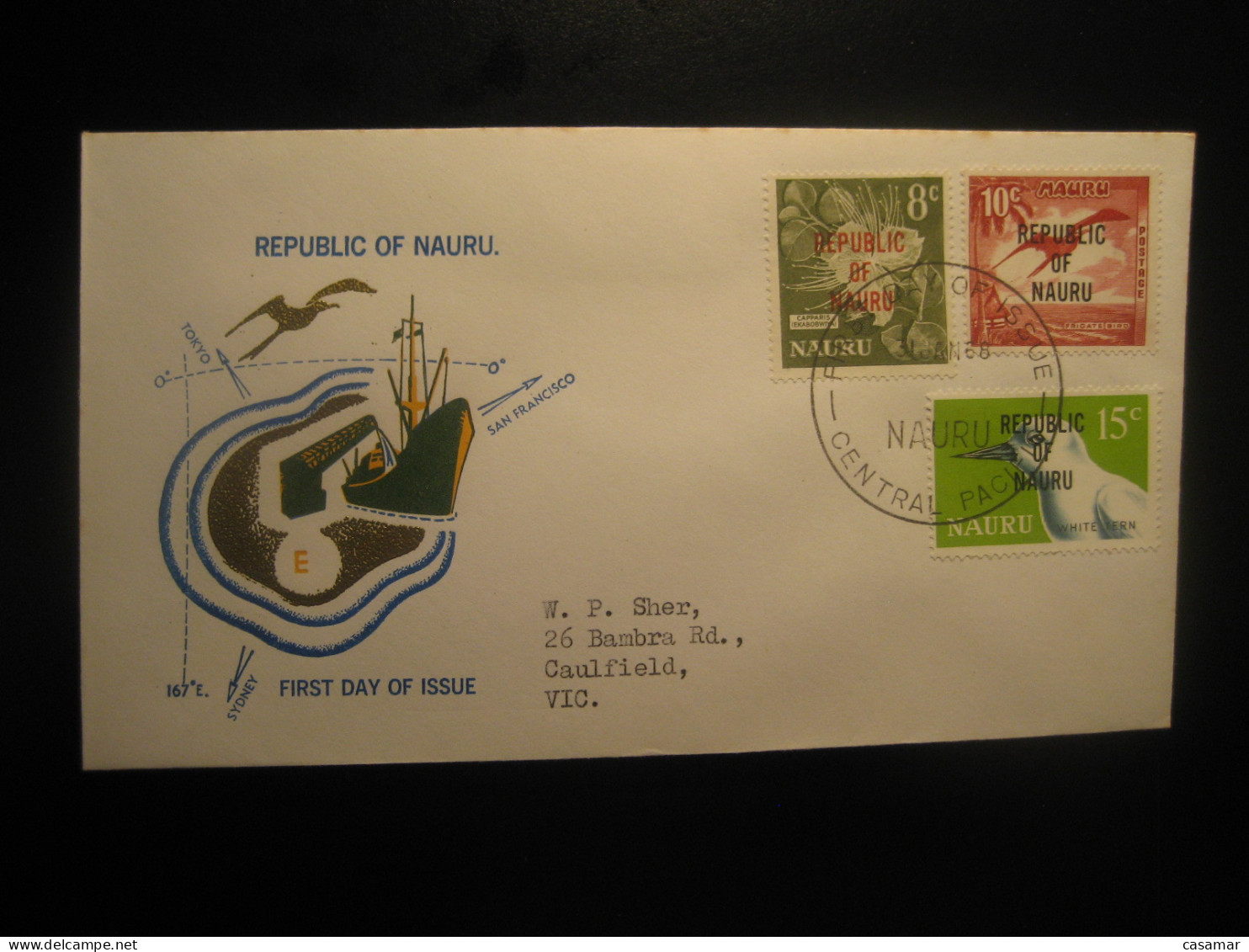 CENTRAL PACIFIC 1968 To Caulfield Australia Capparis Flower Flora Yv 77 Key Value White Tern + Frigate Bird FDC NAURU - Otros & Sin Clasificación