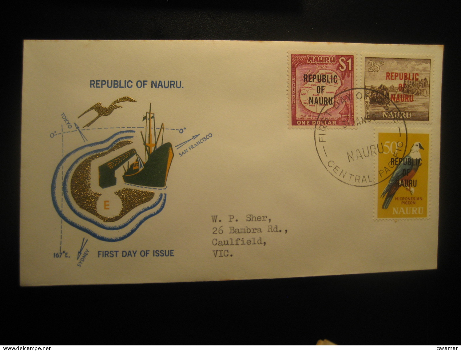 CENTRAL PACIFIC 1968 To Caulfield Australia Yv 81/2 2 Final Values Micronesian Pigeon Dove Island Geography FDC NAURU - Piccioni & Colombe