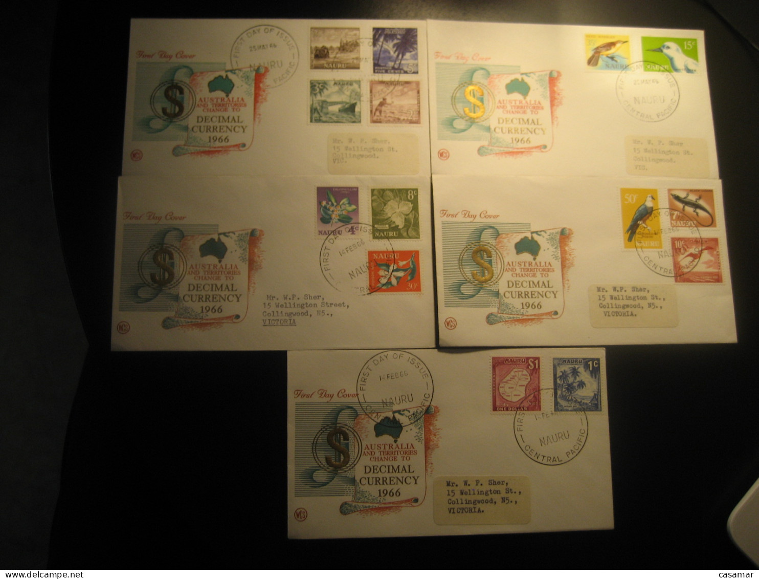 CENTRAL PACIFIC 1966 To Australia Yv 55/68 Reed Warbler White Tern Micronesian Pigeon Frigate Bird Birds 5 FDC NAURU - Sonstige & Ohne Zuordnung