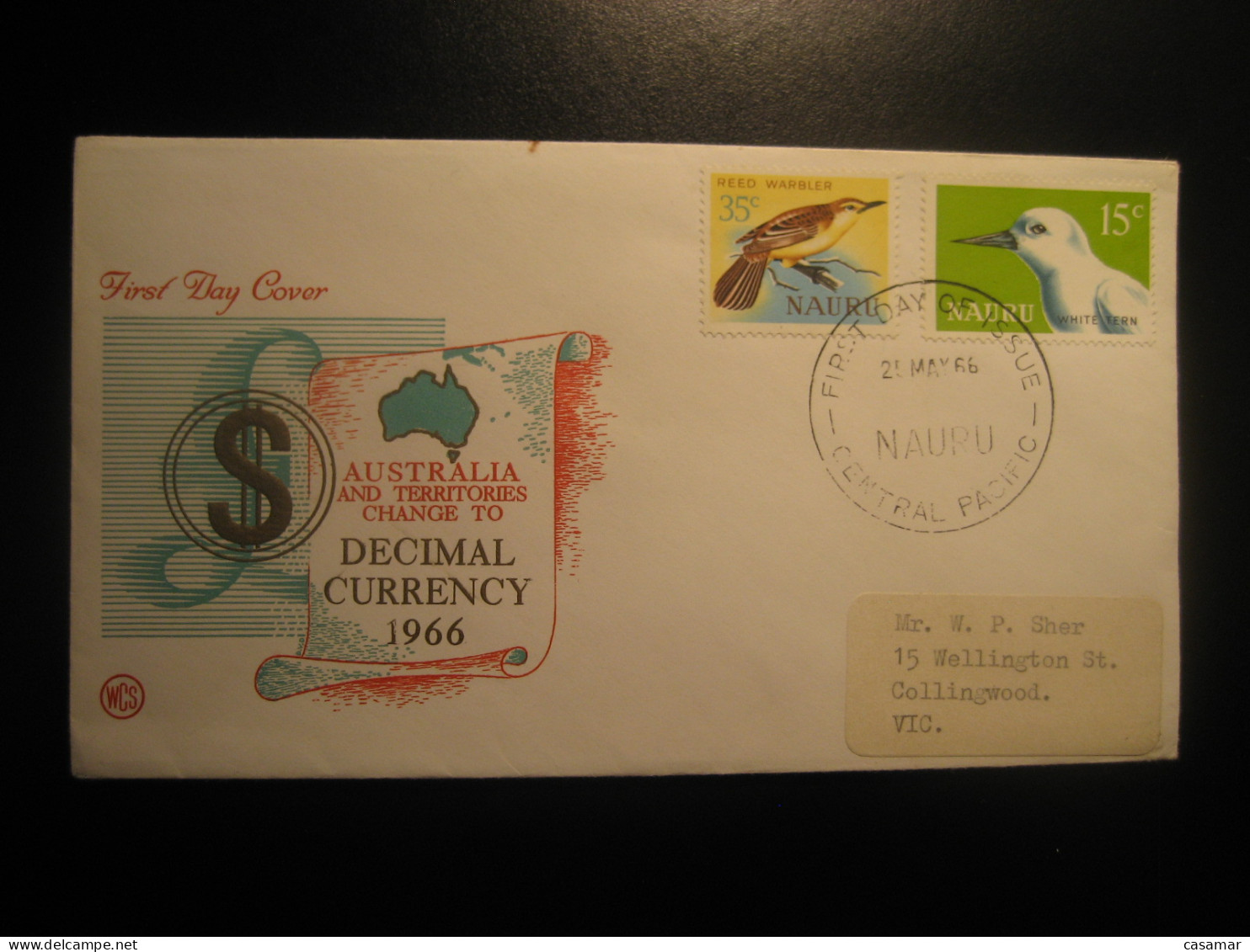 CENTRAL PACIFIC 1966 To Australia Yvert 77 Key Value White Tern + Reed Warbler Bird Birds FDC Cancel Cover NAURU - Sonstige & Ohne Zuordnung