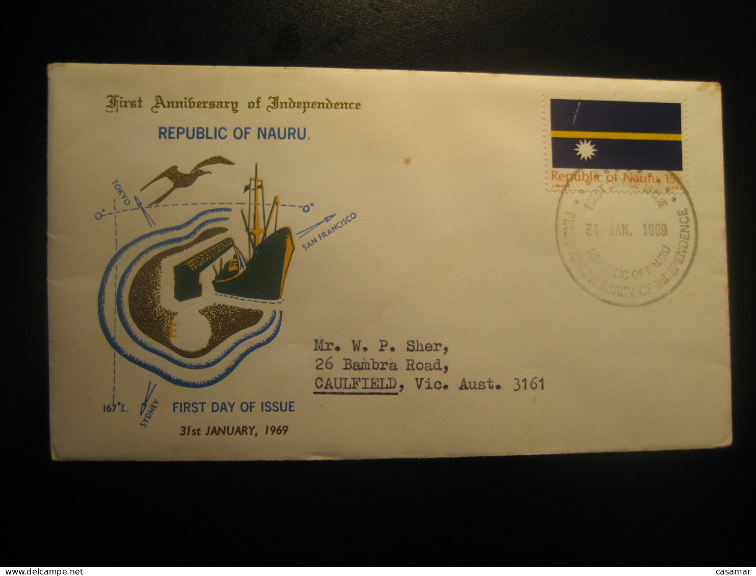 1969 To Caulfield Australia Yvert 85 Flag Flags Independence FDC Cancel Cover NAURU - Other & Unclassified
