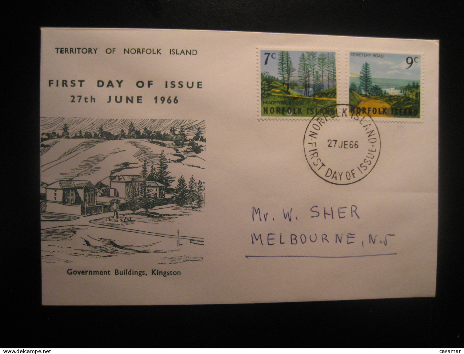 1966 Headstone Bridge Cemetery Road Government Buildings Architecture FDC Cancel Cover NORFOLK ISLAND - Ponts