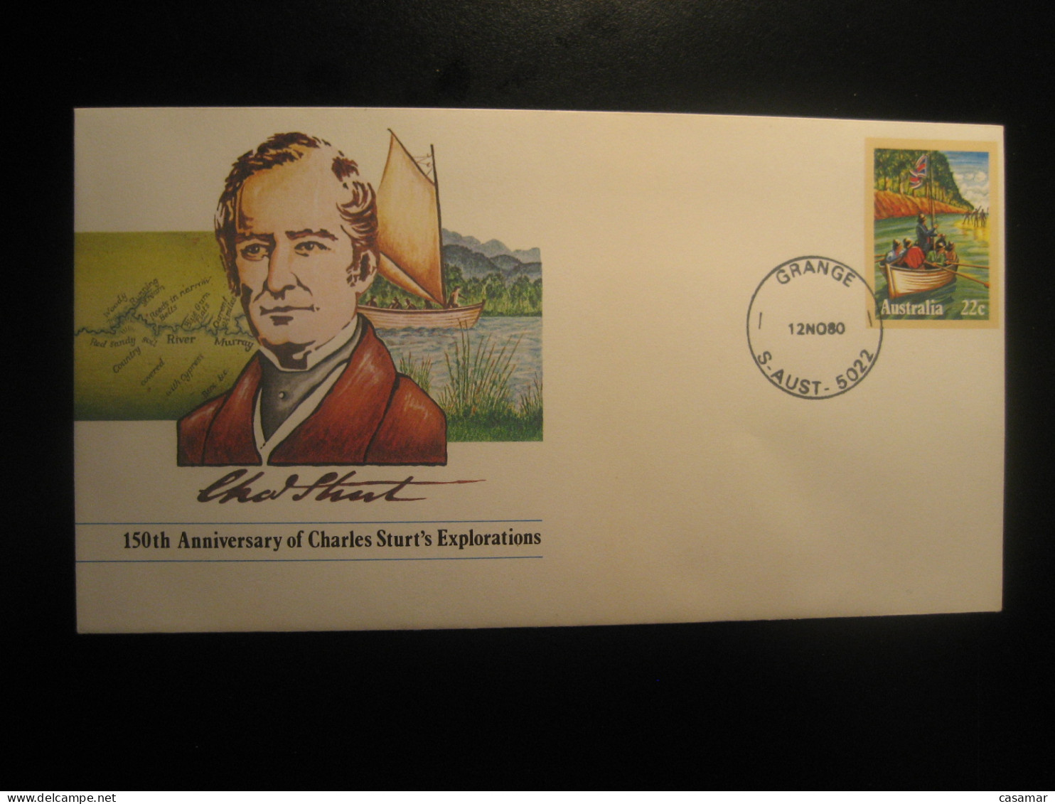 GRANGE 1980 Charles Sturt Explorer River Murray Cancel Postal Stationery Cover AUSTRALIA - Exploradores