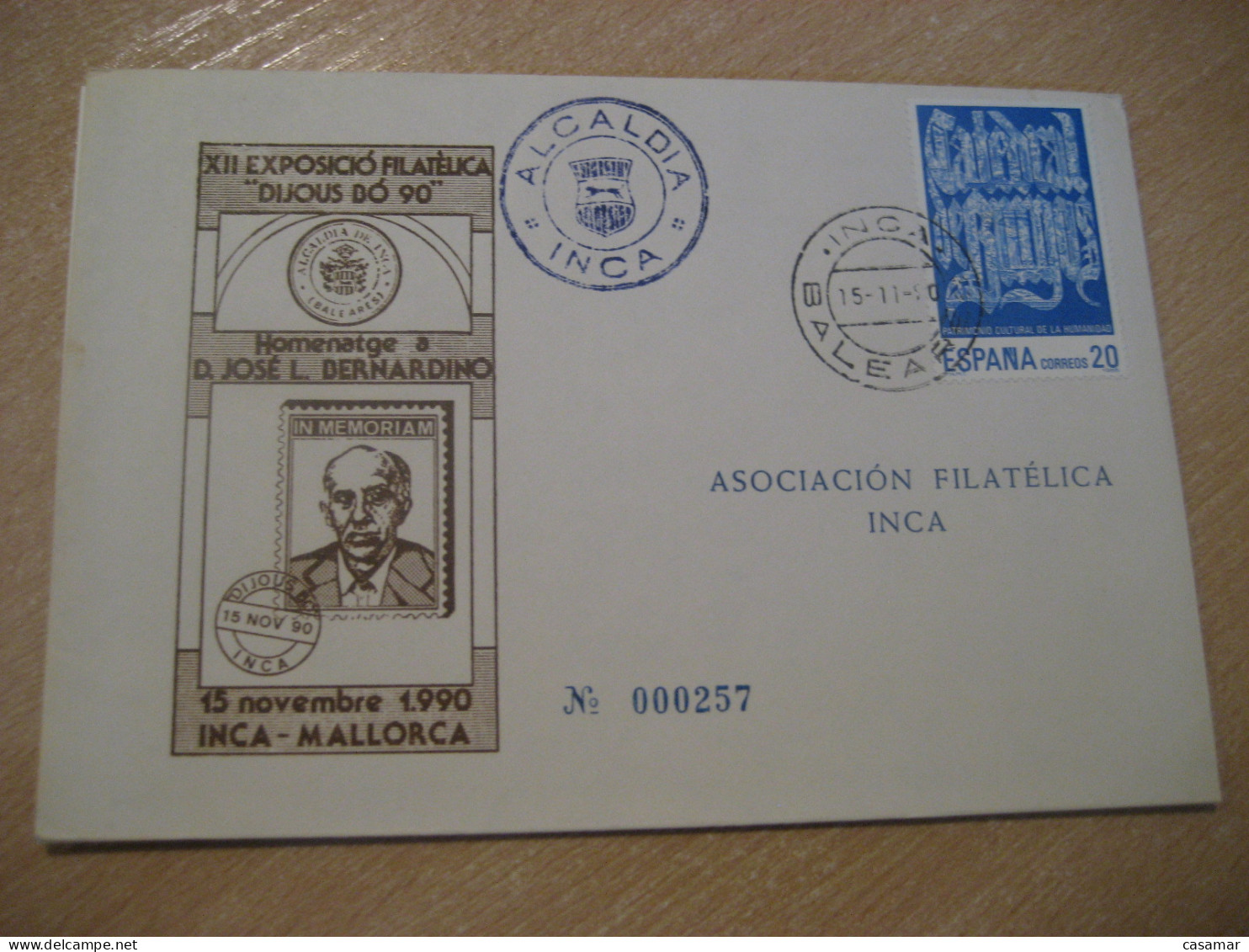 INCA 1990 Alcaldia Balears Jose L. Bernardino Cancel Cover SPAIN Baleares - Brieven En Documenten