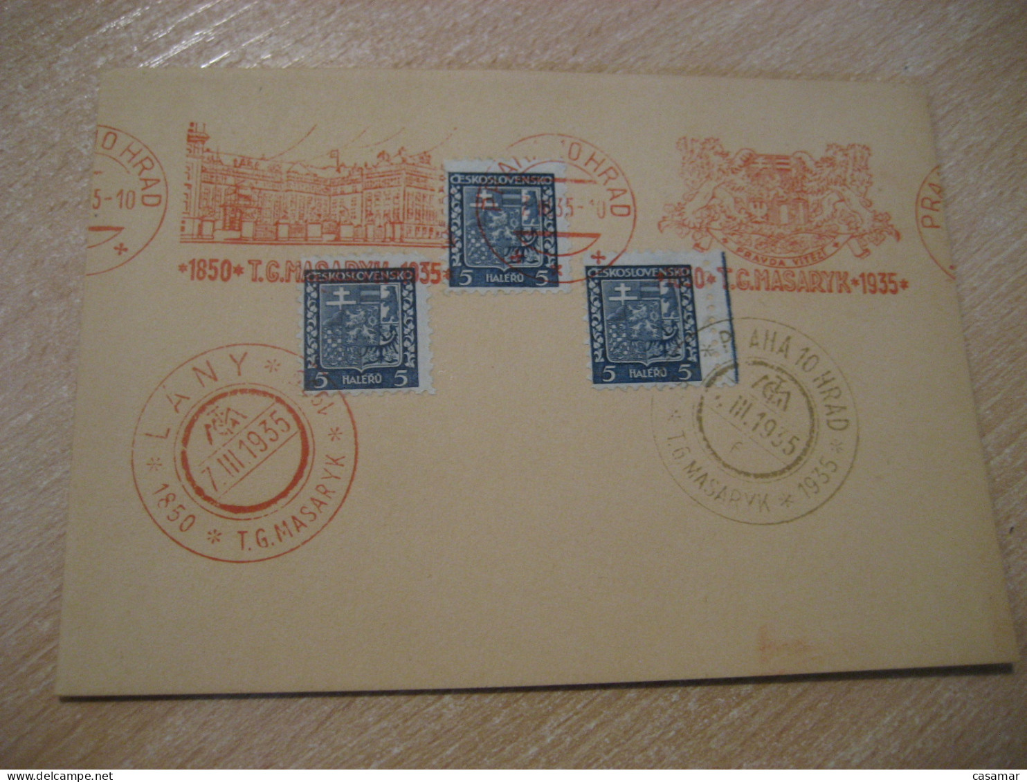 PRAGA 1935 Lany T. G. Masaryk 1850 1935 Meter Mail Cancel Card CZECHOSLOVAKIA - Cartas & Documentos