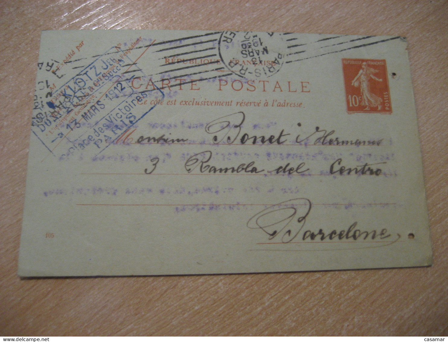 PARIS 1912 To Barcelona Spain Cancel Postal Stationery Card FRANCE - Cartas & Documentos