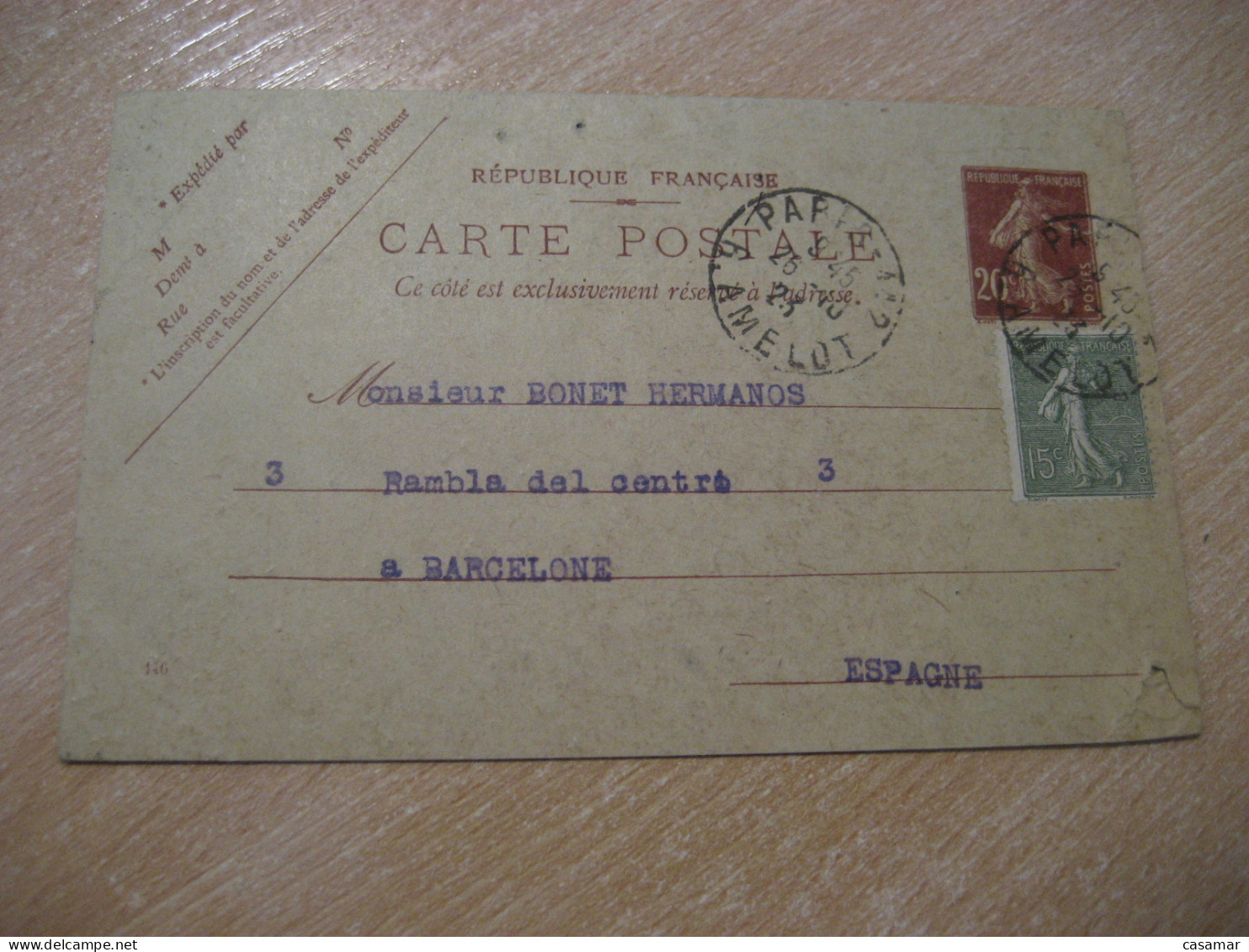 PARIS 1923 To Barcelona Spain Cancel Slight Faults Postal Stationery Card FRANCE - Storia Postale
