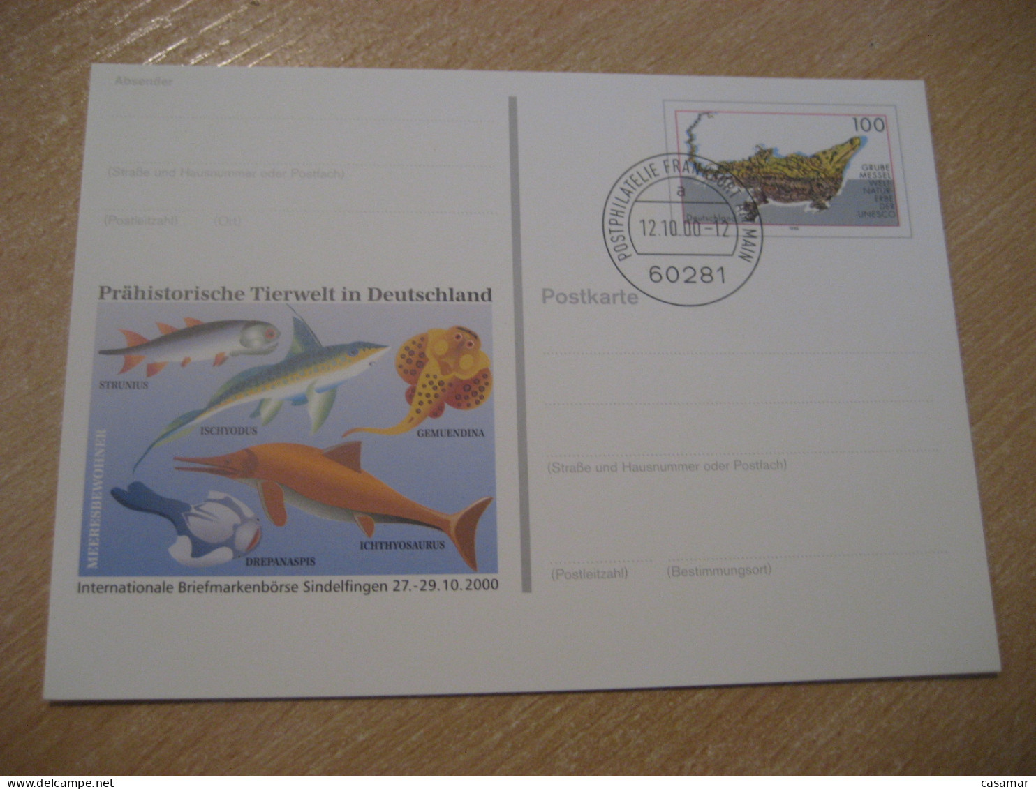 FRANKFURT 2000 Cancel Prehistoric Wildlife Prehistory Prehistorie Postal Stationery Card GERMANY - Prehistoria
