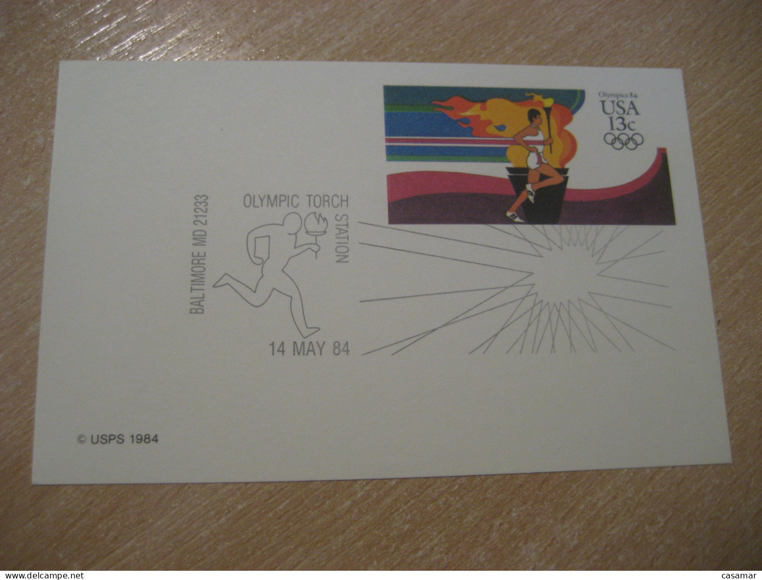 BALTIMORE 1984 Olympic Torch Los Angeles Olympic Games Olympics Cancel Postal Stationery Card USA - Sommer 1984: Los Angeles