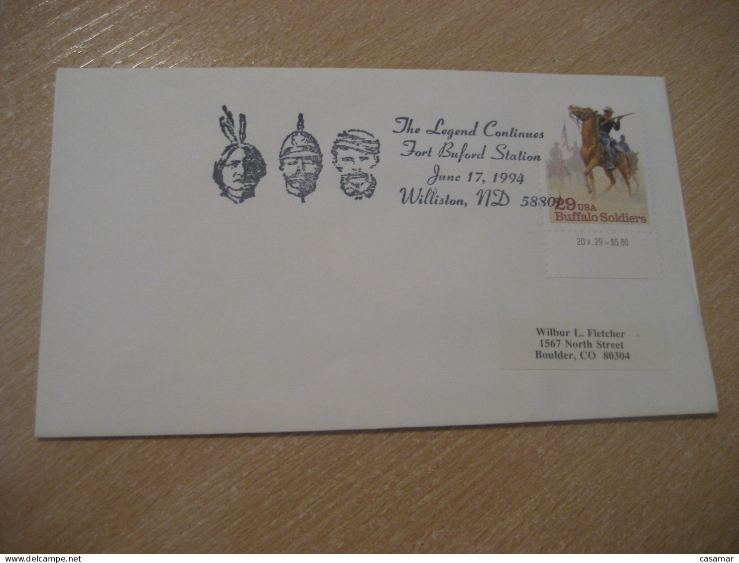 WILLISTON 1994 The Legend Fort Buford American Indians Indian Cancel Cover USA Indigenous Native History - Indios Americanas
