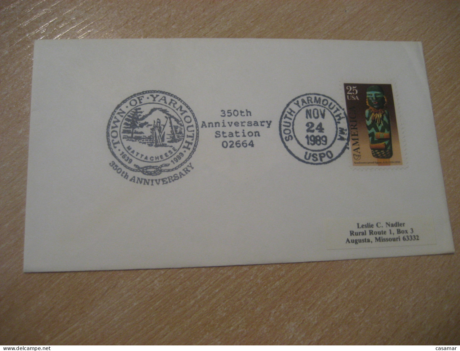 SOUTH YARMOUTH 1989 Town Mattacheese American Indians Indian Cancel Cover USA Indigenous Native History - American Indians