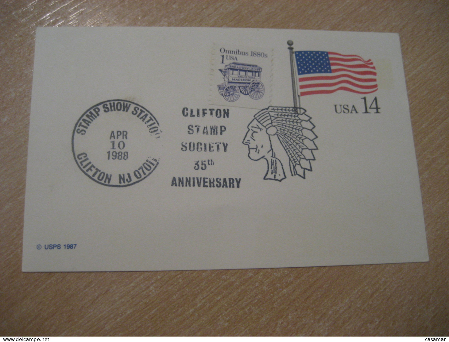 CLIFTON 1988 Stamp Show American Indians Indian Cancel Card USA Indigenous Native History - American Indians