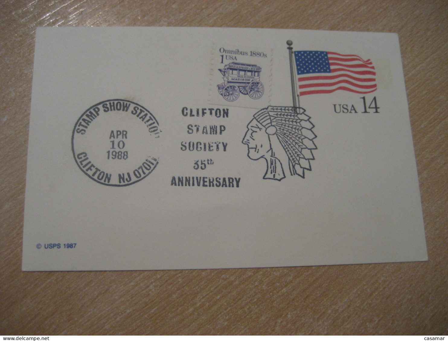 CLIFTON 1988 Stamp Show American Indians Indian Cancel Card USA Indigenous Native History - Indianer